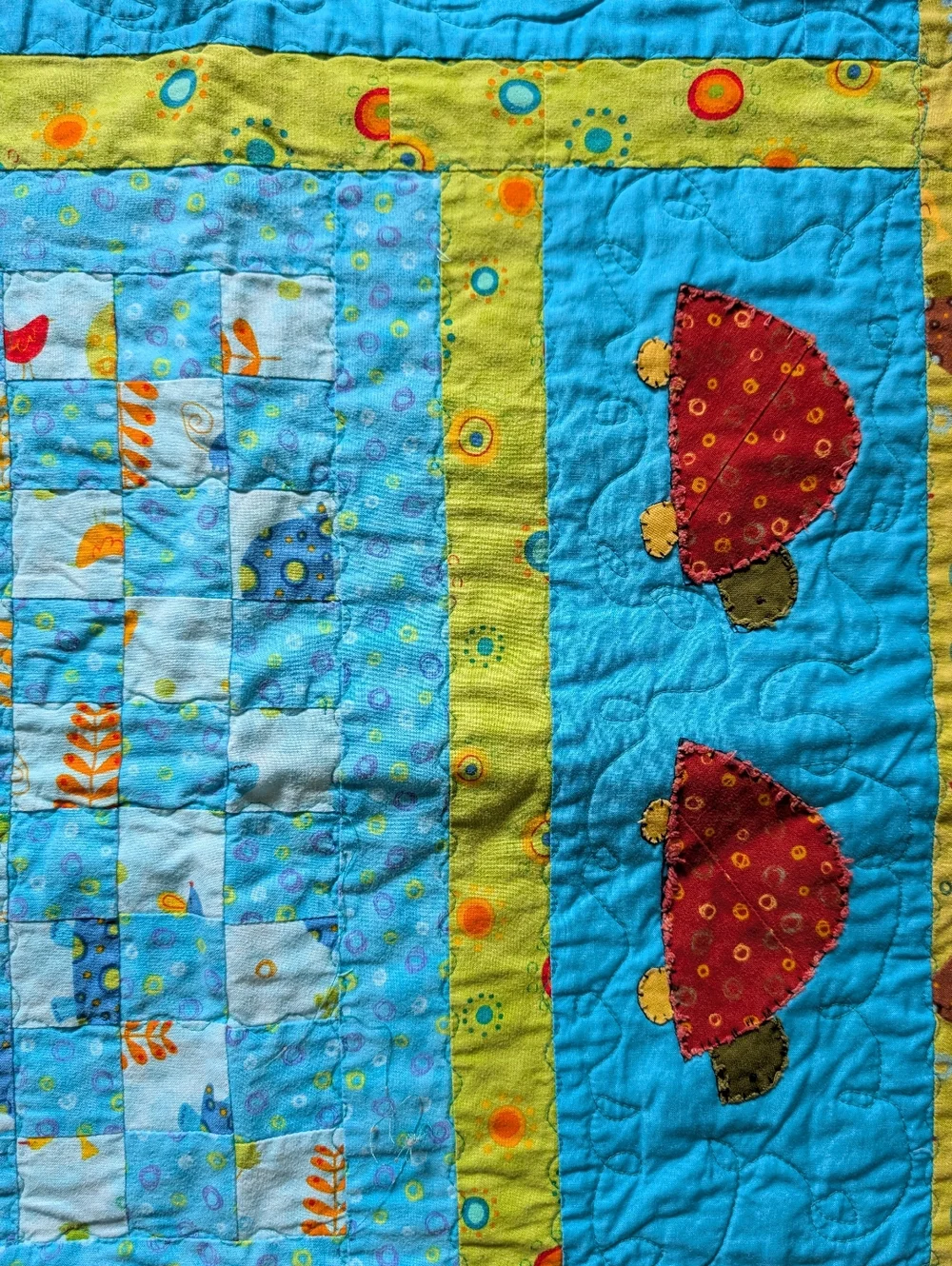 Handmade Turtle Patchwork Baby Quilt in Turquoise & Green‎